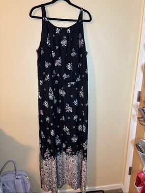 Maurices Black Floral Border Maxi Dress